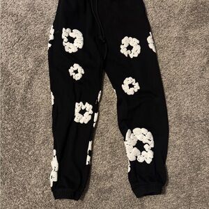 Men's Black Joggers with White Floral Design